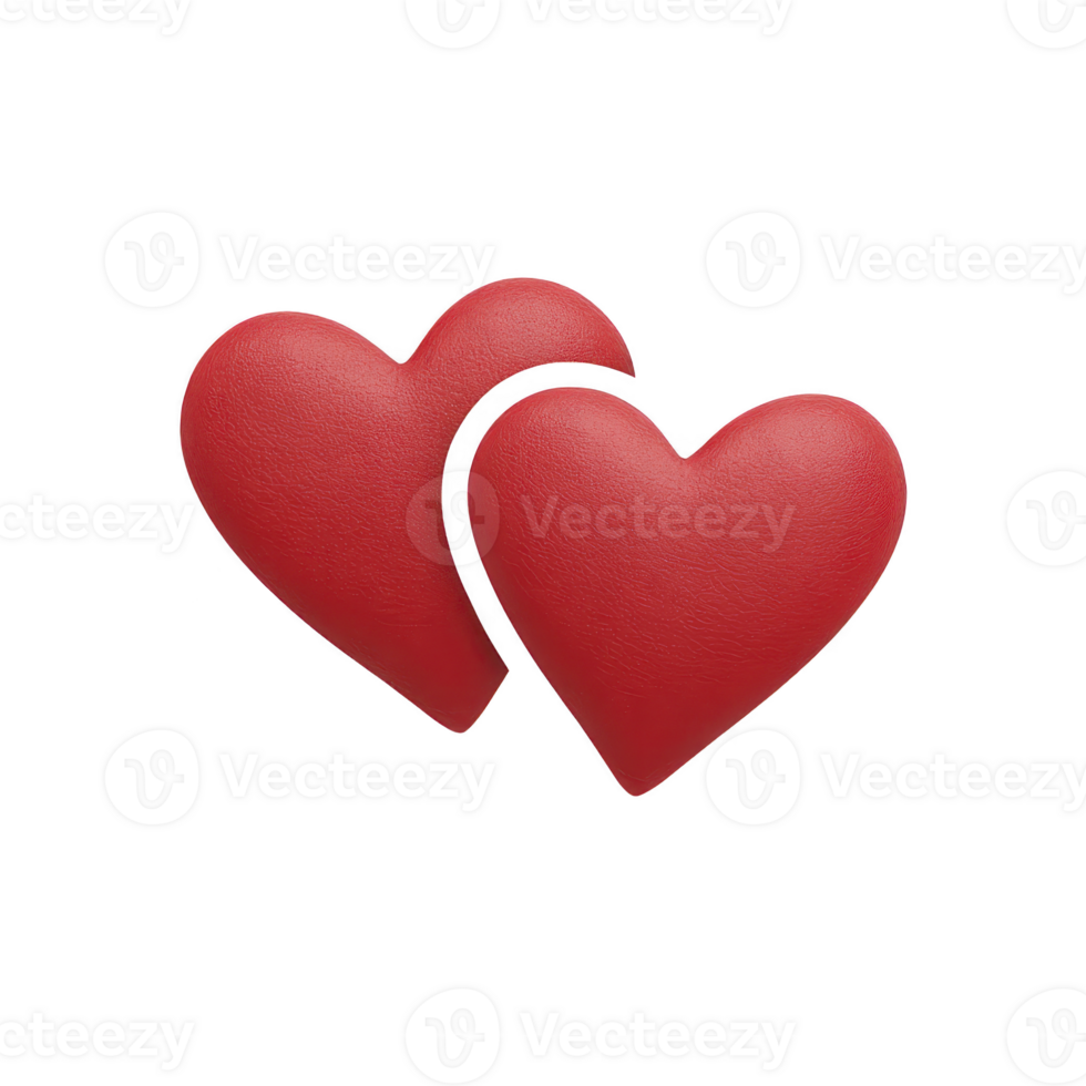 Two red hearts are intertwined, symbolizing love and connection. smooth texture and vibrant color evoke feelings of romance and affection png