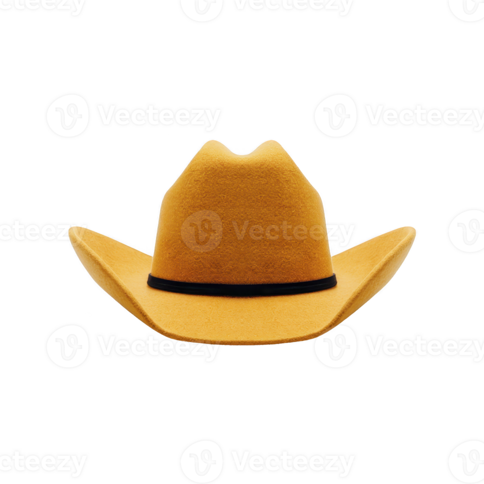 Stylish yellow cowboy hat with black band, showcasing classic Western design. hat wide brim and high crown are perfect for bold fashion statement png