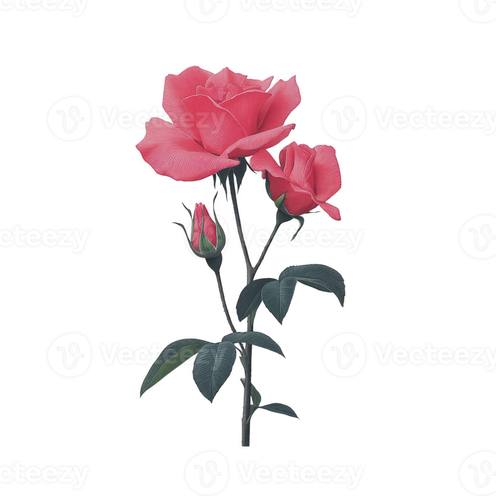 Pink roses with delicate petals and green leaves on stem, showcasing natural beauty and elegance. vibrant color and intricate details create sense of romance and grace png