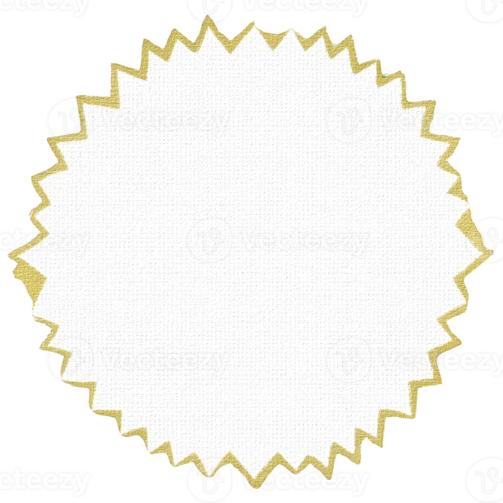 Round, textured white badge with jagged gold border, resembling seal or award, is displayed. design is simple and elegant, suitable for certificates or decorative purposes png