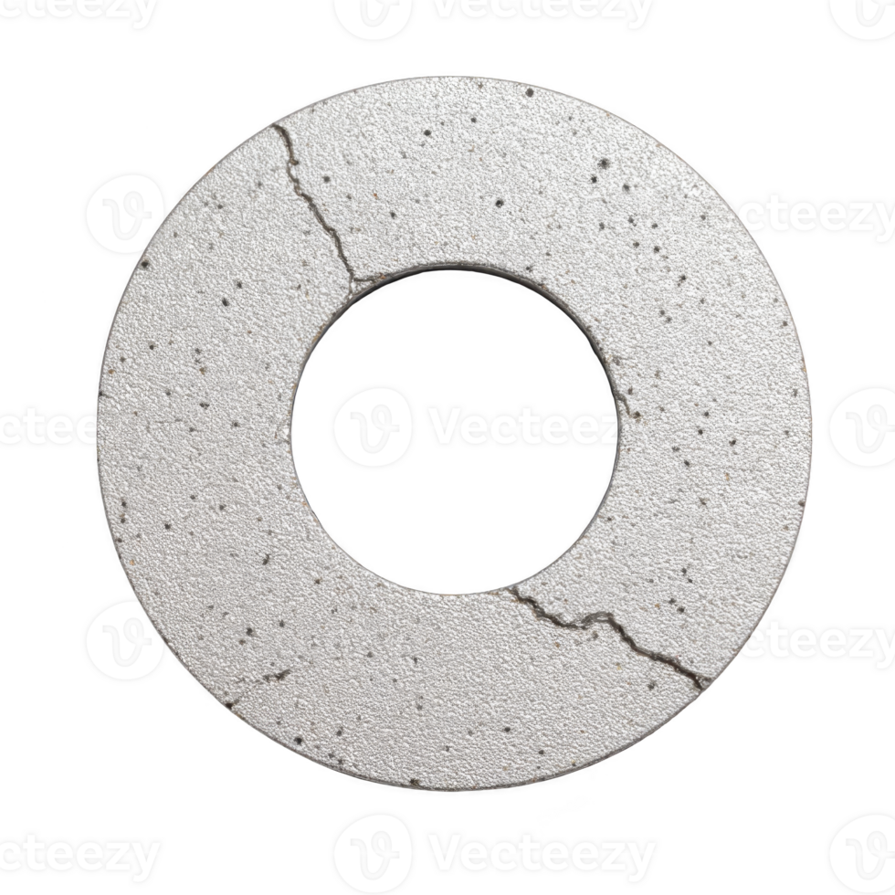 Cracked, textured concrete ring with central hole, showcasing rough surface and visible imperfections. circular shape and distressed appearance suggest age and wear png