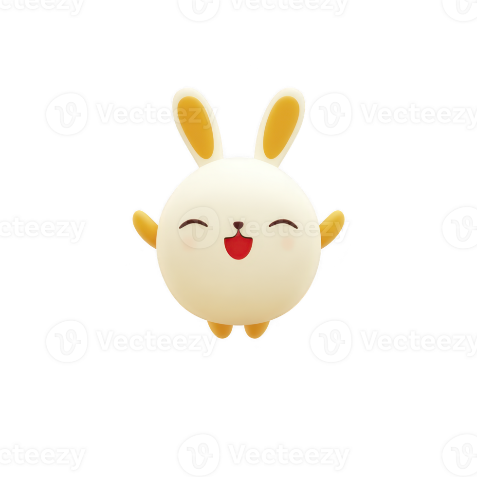 Cute, round cartoon bunny with joyful expression and yellow ears stands out against plain background, conveying happiness and playfulness png