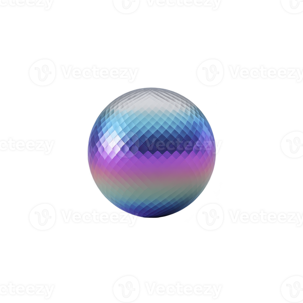 Vibrant, multicolored sphere with pixelated texture, featuring shades of blue, purple, and pink, set against plain background. sphere reflective surface creates dynamic visual effect png