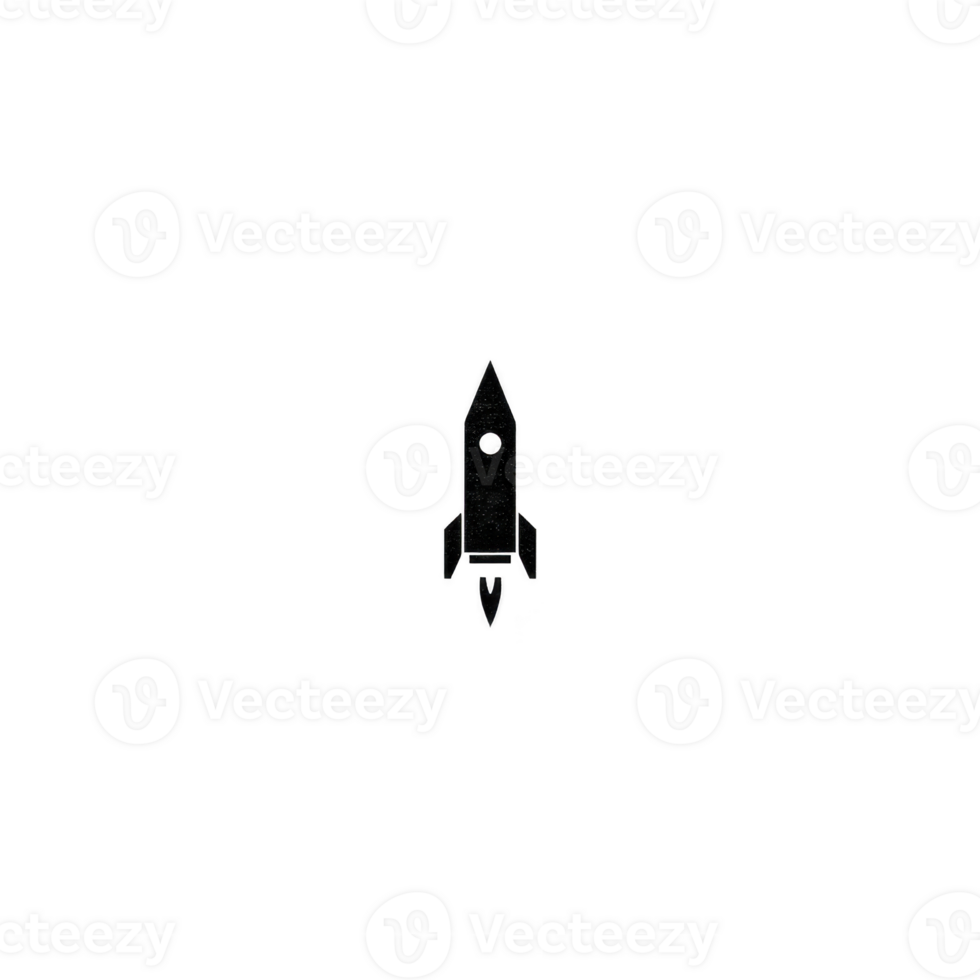 Simple black rocket icon is depicted on transparent background, symbolizing space exploration and innovation. minimalist design conveys sense of adventure and progress png