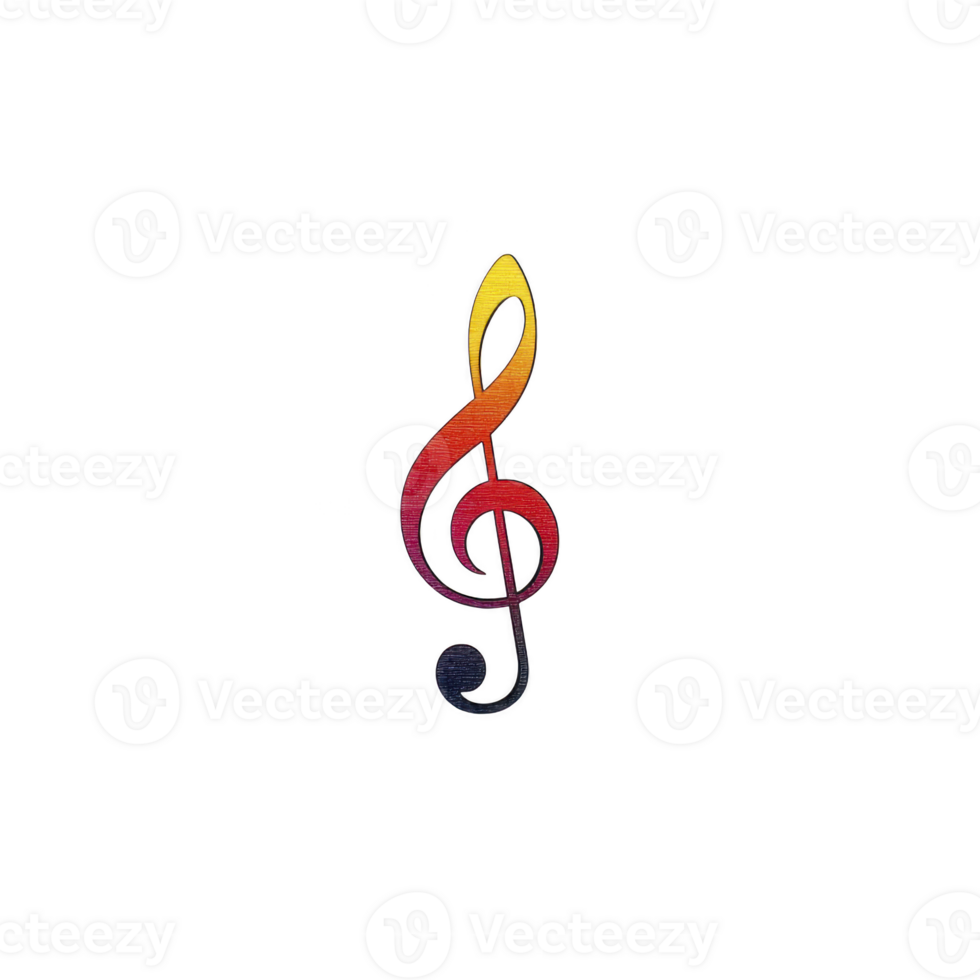 Colorful treble clef symbol with gradient of yellow, red, and black on transparency background, representing music and creativity png