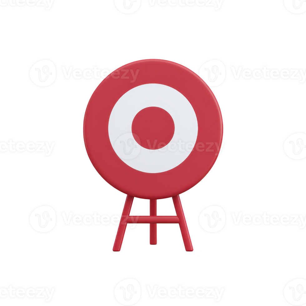 Red and white target sign stands on small easel, featuring bold circular design. vibrant colors and simple structure make it ideal for games or archery practice png