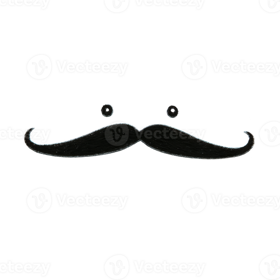 Playful black mustache illustration with two small dots above it, resembling simple face. design is minimalistic and humorous, often used for decorative or novelty purposes png