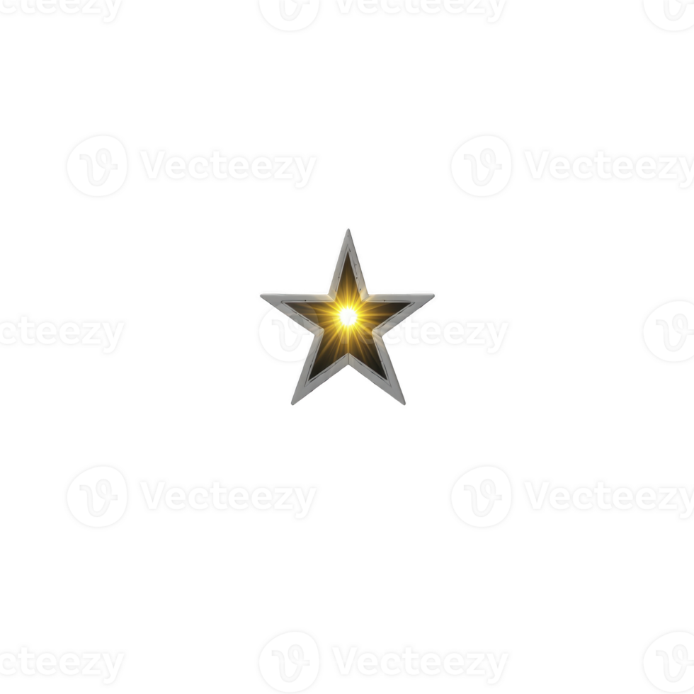 Glowing golden star with metallic outline shines brightly against transparent background, symbolizing achievement and excellence png