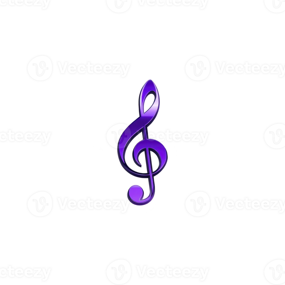 Vibrant purple treble clef symbol stands out against transparency background, representing music and creativity. glossy finish adds modern touch to this classic musical icon png