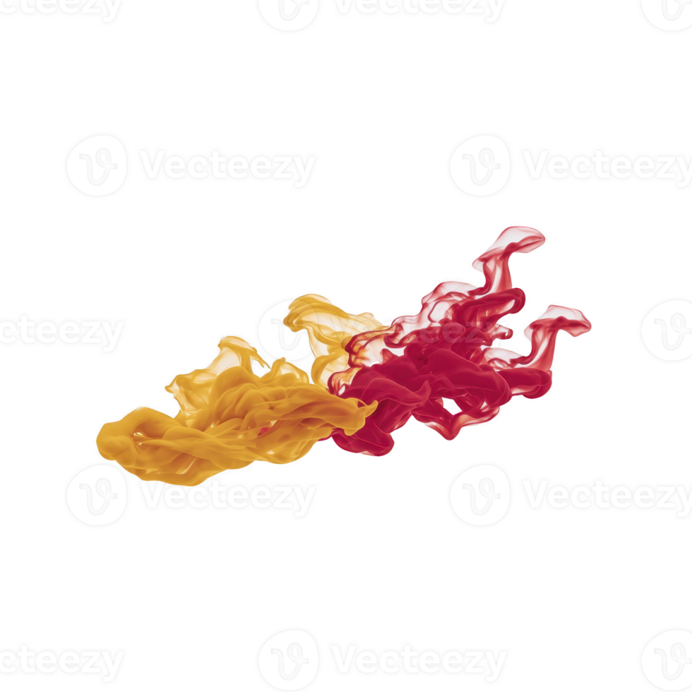 Vibrant red and yellow ink swirling in water creates dynamic and colorful abstract pattern. fluid motion and vivid colors evoke sense of creativity and energy png