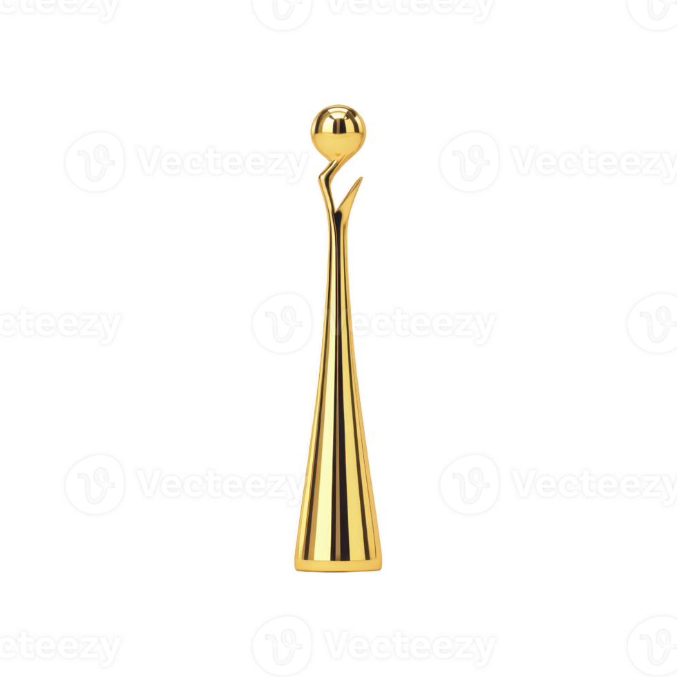 Sleek, elegant golden trophy with modern design, featuring tall, slender base and spherical top, symbolizing achievement and excellence png
