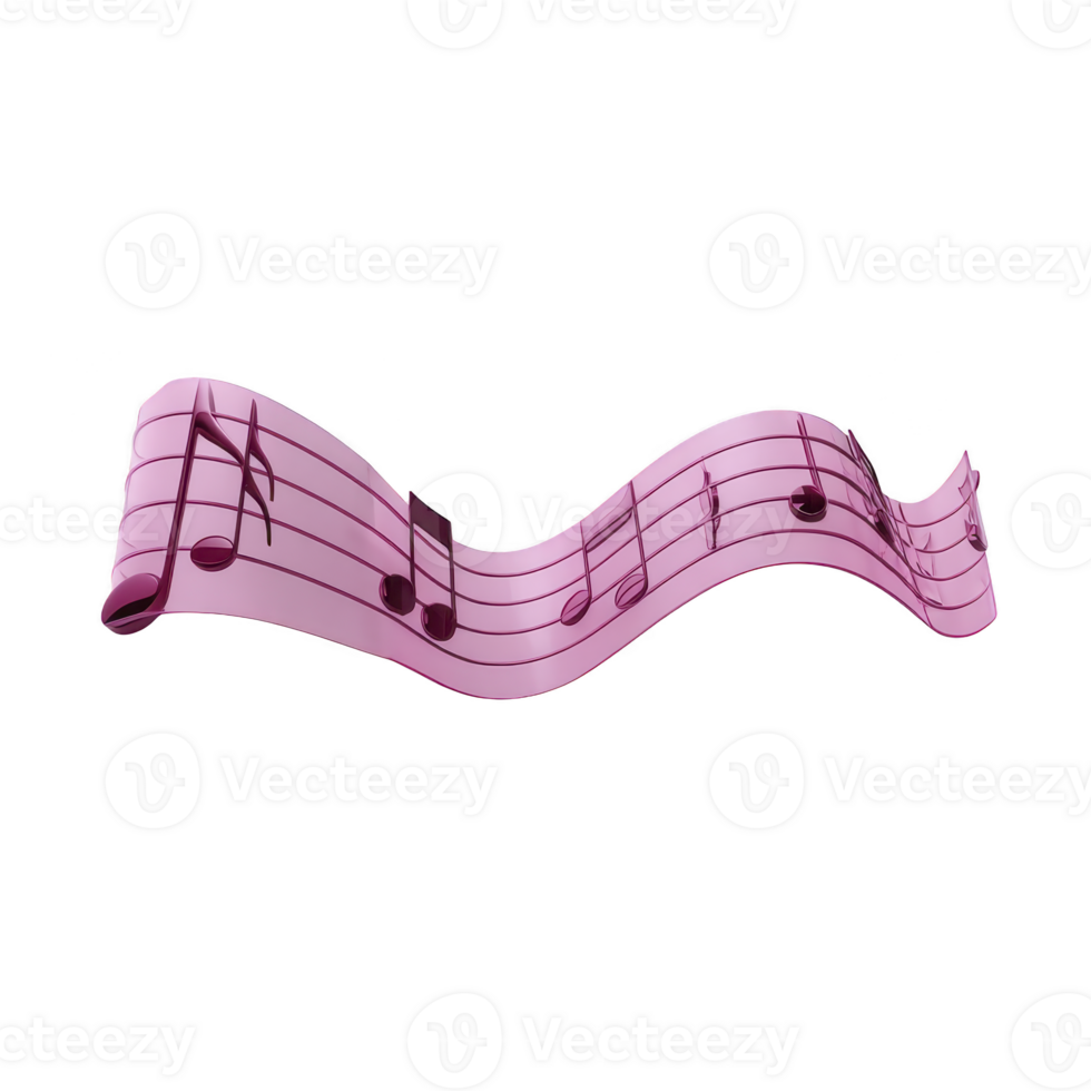 Wavy pink musical staff with notes creates dynamic and artistic representation of music. vibrant color and flowing design evoke sense of creativity and rhythm png