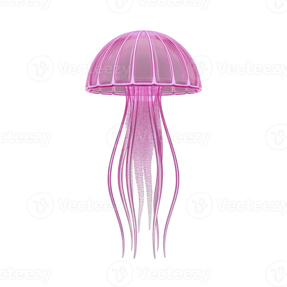 Vibrant pink jellyfish with translucent tentacles gracefully floats against plain background, showcasing its delicate and ethereal beauty png