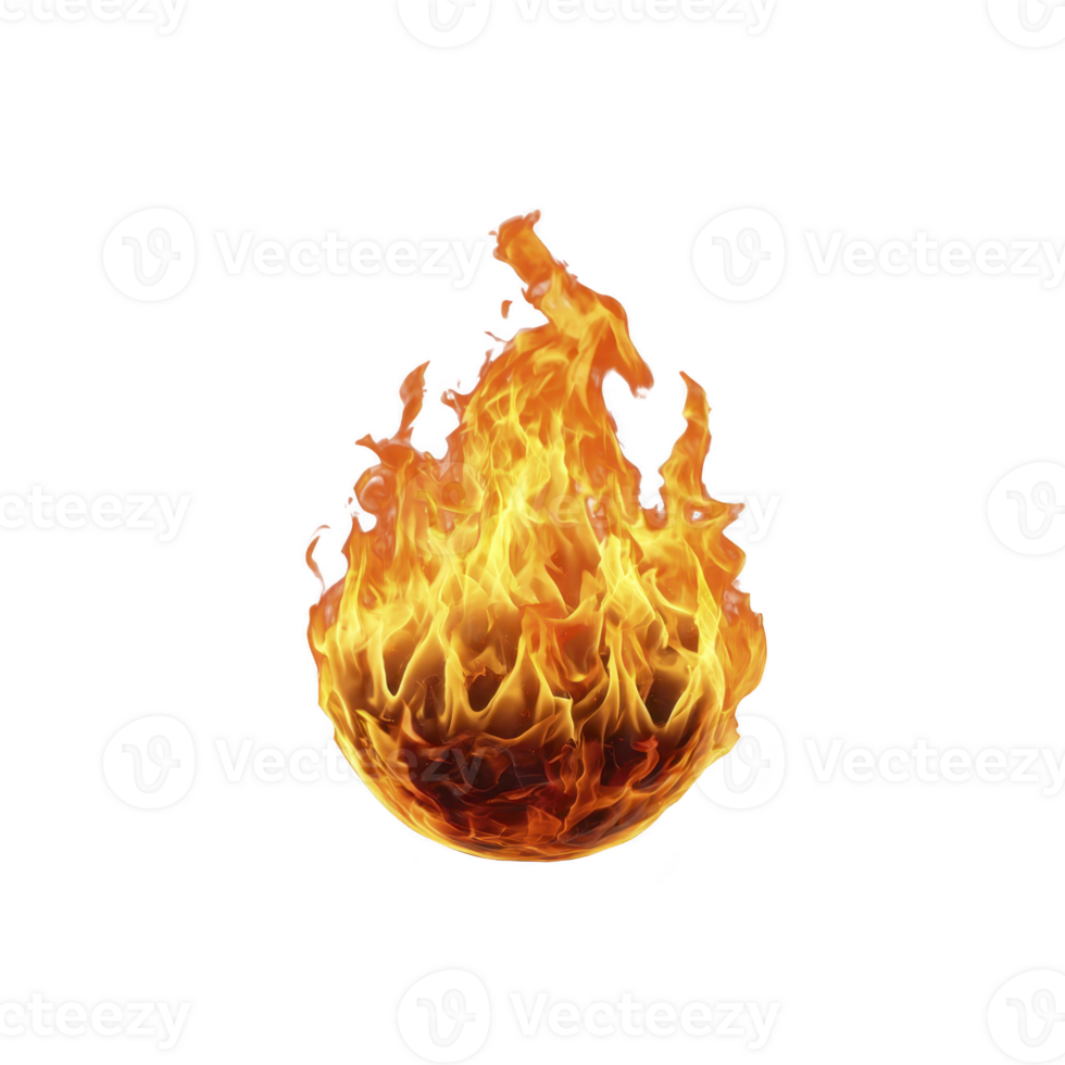 Vibrant, realistic flame with dynamic orange and yellow hues, isolated on transparent background, creating striking visual effect png