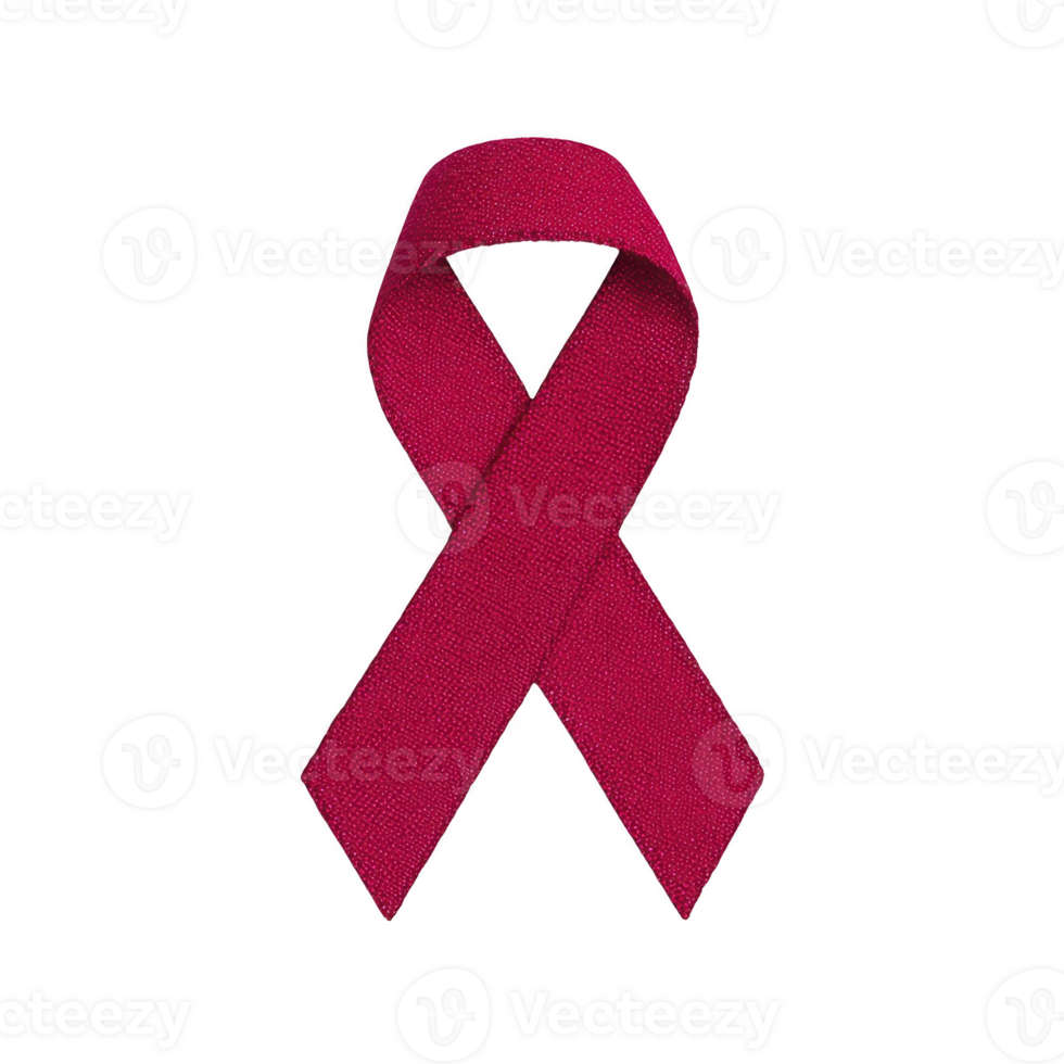 Red awareness ribbon symbolizing support and awareness for various causes, including HIV,AIDS and heart disease. ribbon is neatly looped. png