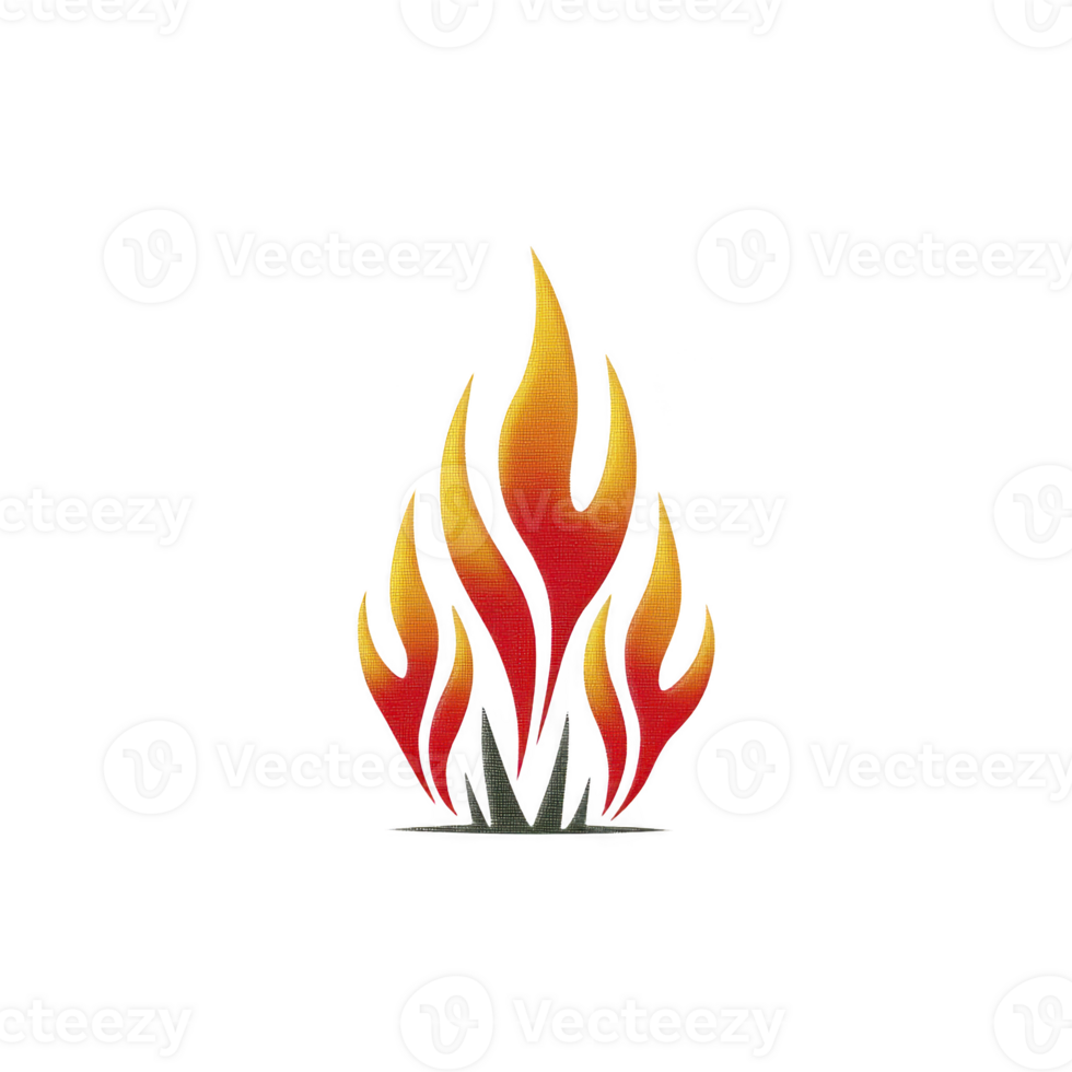 Stylized illustration of vibrant flame with red and orange hues, set against transparent background, symbolizing energy and warmth png