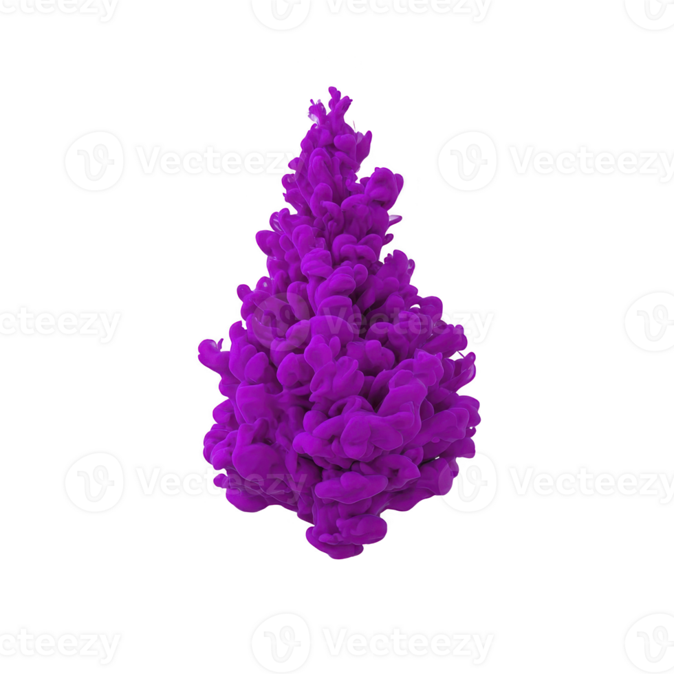 Vibrant purple ink cloud forms dynamic, tree like shape against transparency background, creating striking visual effect. swirling motion and rich color evoke sense of creativity and fluidity png