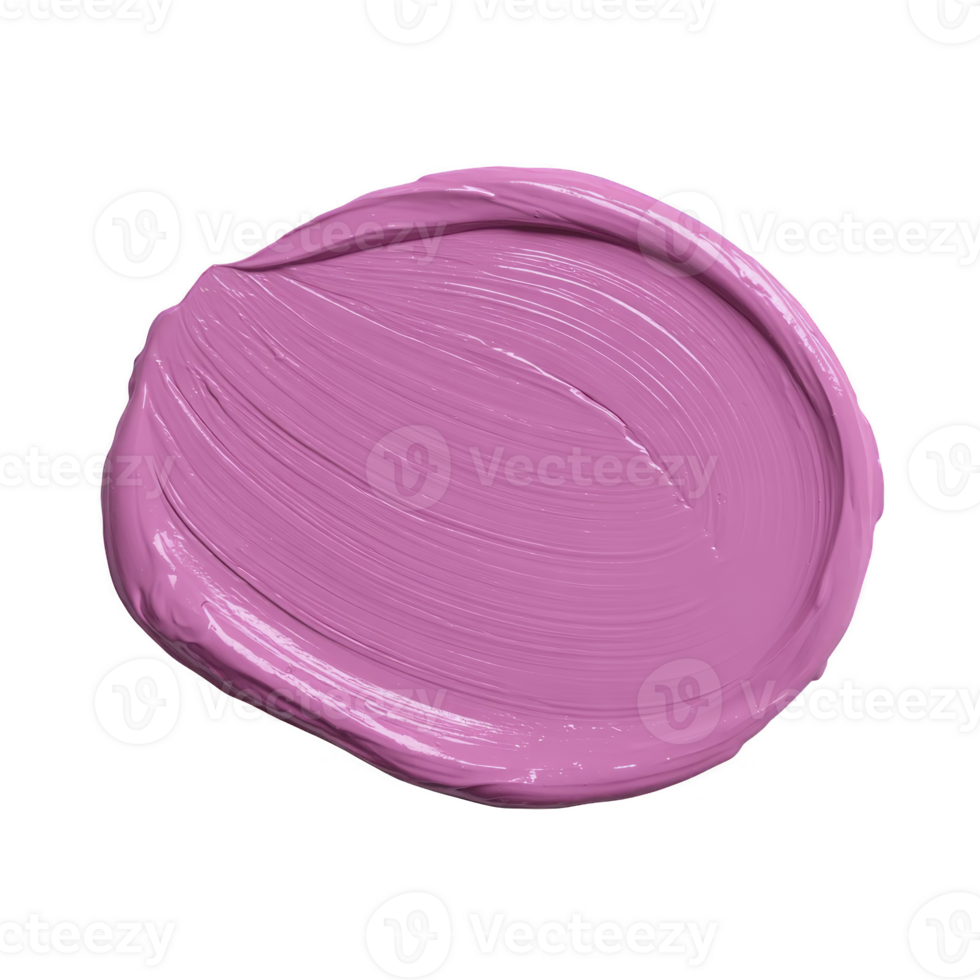 Smooth, circular smear of vibrant pink paint with glossy texture, showcasing brush strokes and creamy consistency. color is bold and eye catching, perfect for artistic projects png