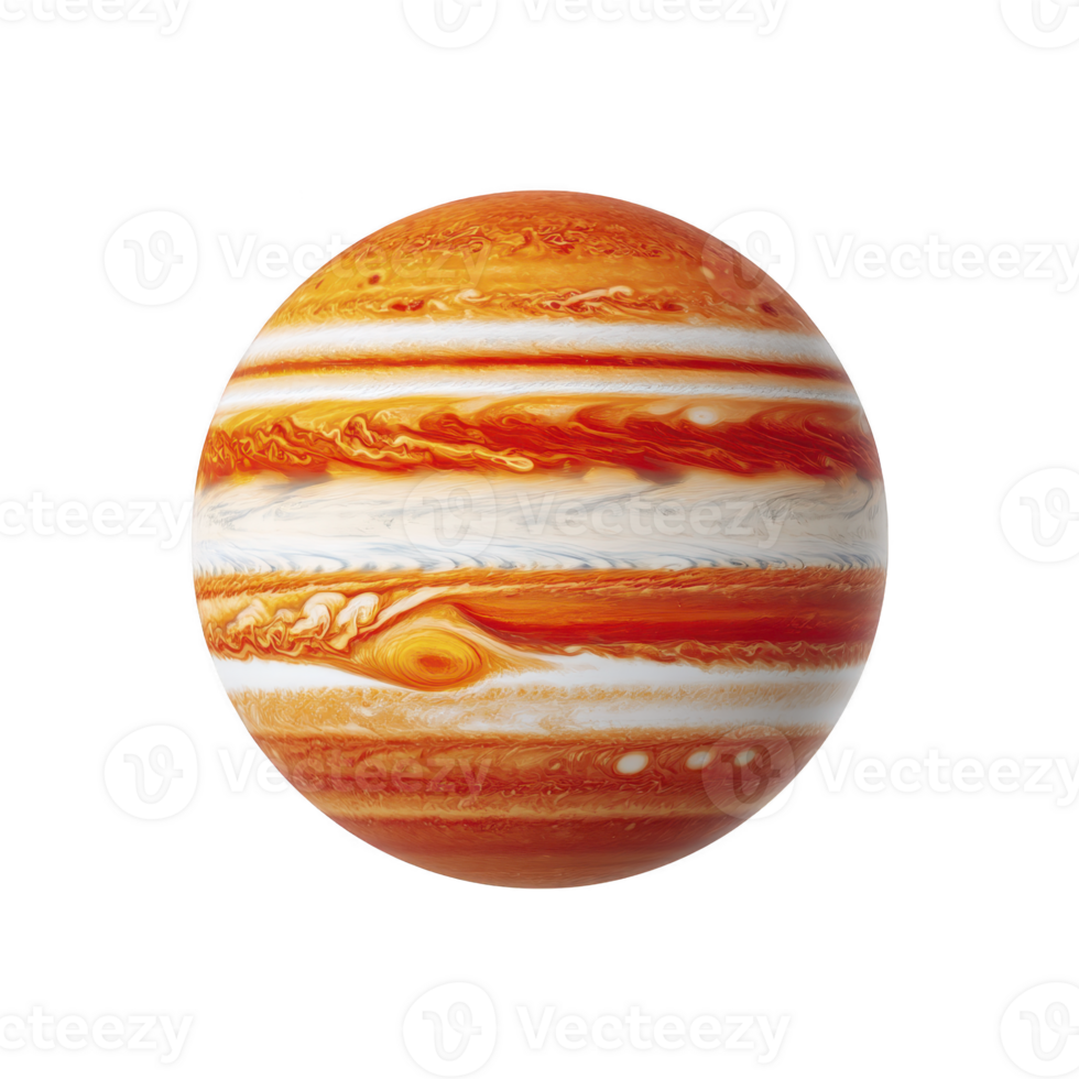 This depicts vibrant, swirling representation of Jupiter, showcasing its iconic bands and Great Red Spot. planet dynamic atmosphere is highlighted with vivid orange and white hues png
