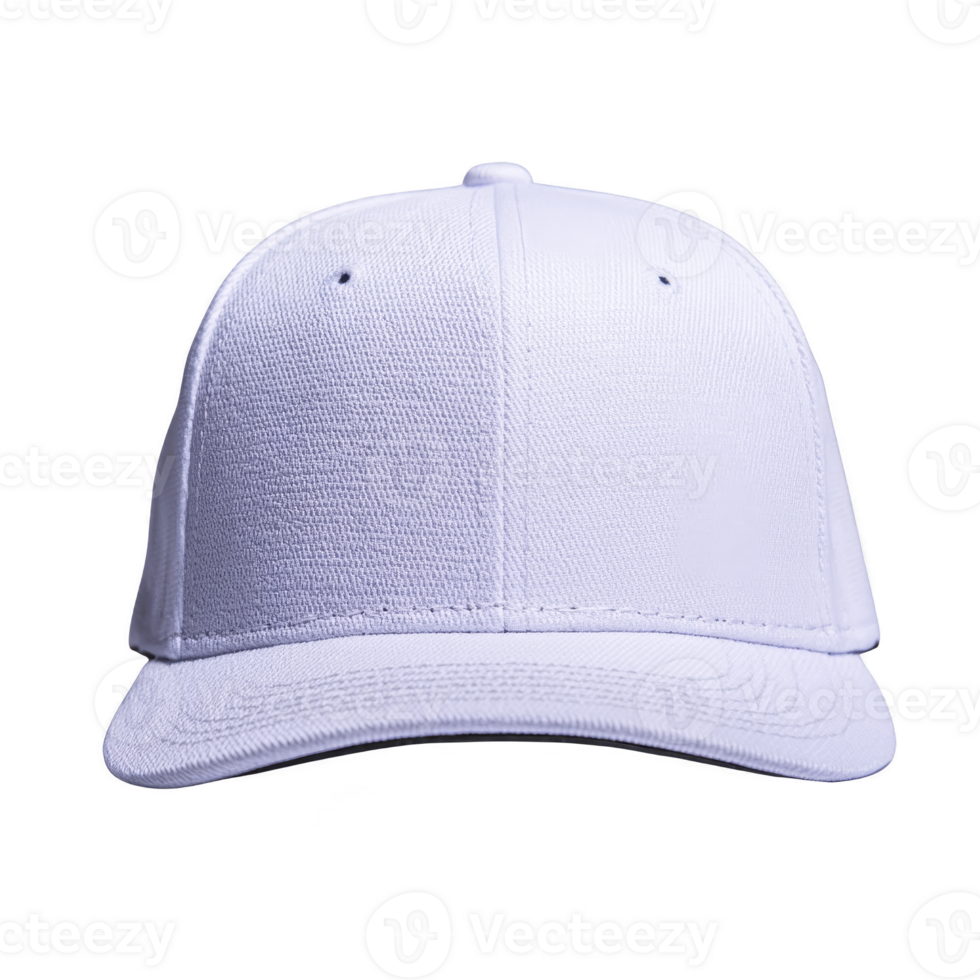 Plain white baseball cap is displayed against solid background, showcasing its simple and classic design. cap features curved brim and structured crown, suitable for casual wear png