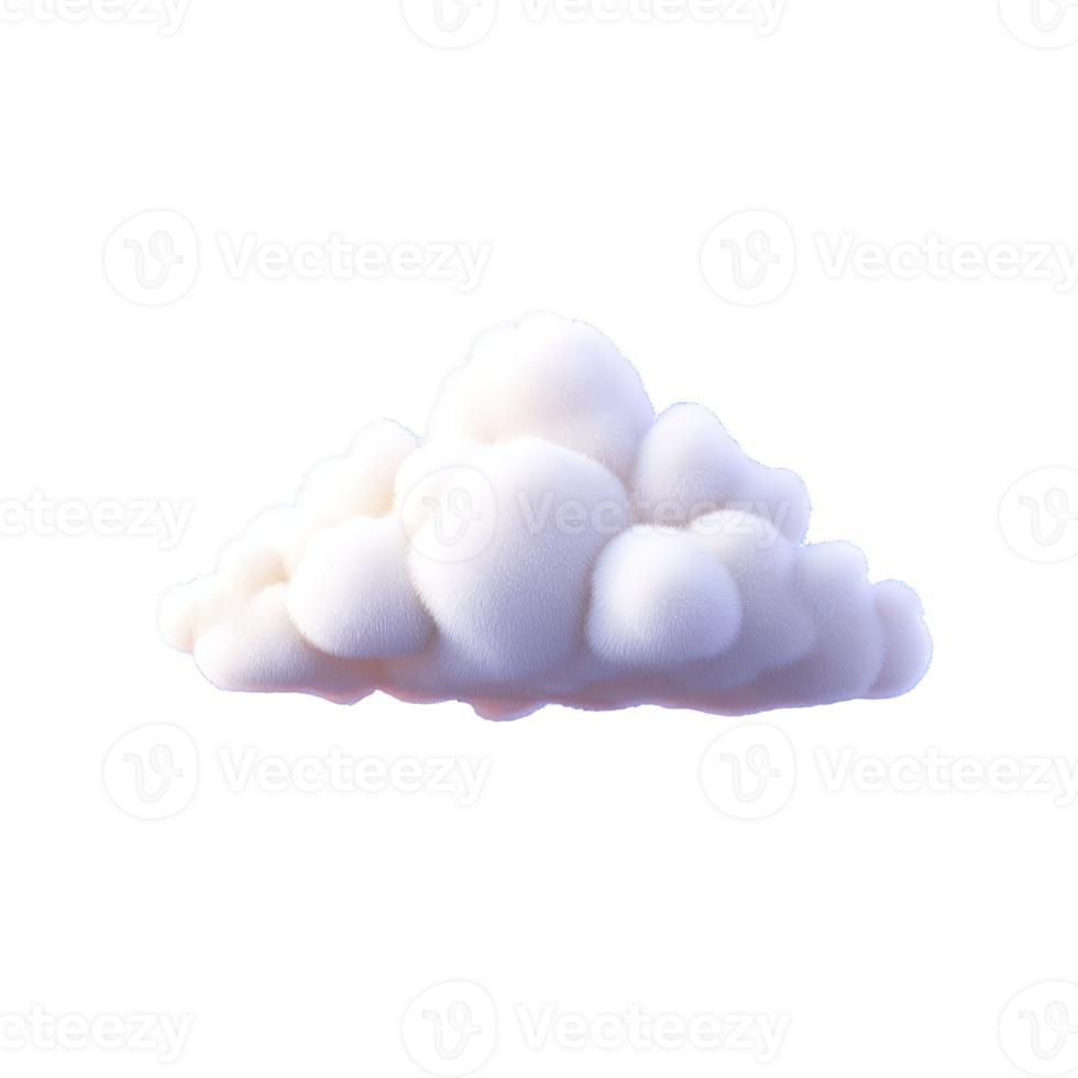 Fluffy, white, cartoon style cloud with soft, textured appearance floats against transparent background, evoking sense of whimsy and lightness png