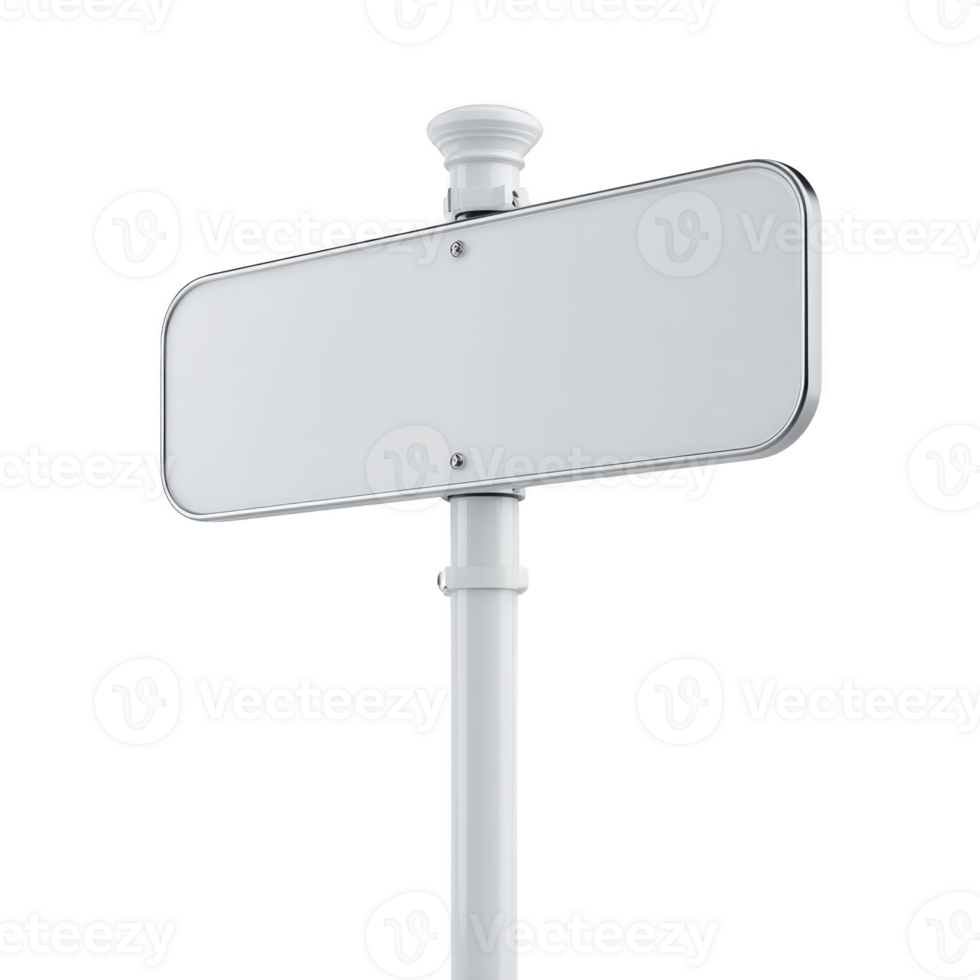 Blank white street sign mounted on pole, isolated on transparency background, ready for customization or text addition. sign is rectangular with rounded edges and appears modern and minimalistic png