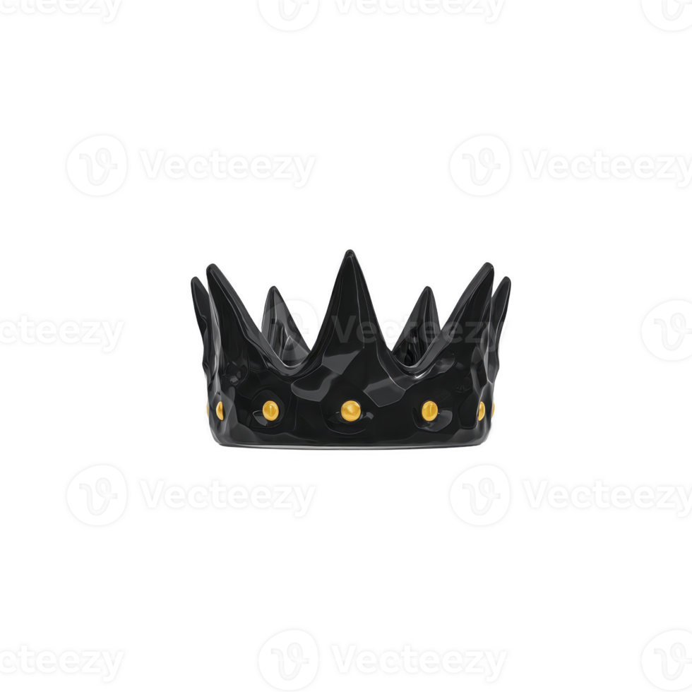 Black crown with sharp points and gold accents, symbolizing power and elegance, is set against plain background. crown sleek design and glossy finish add modern touch png
