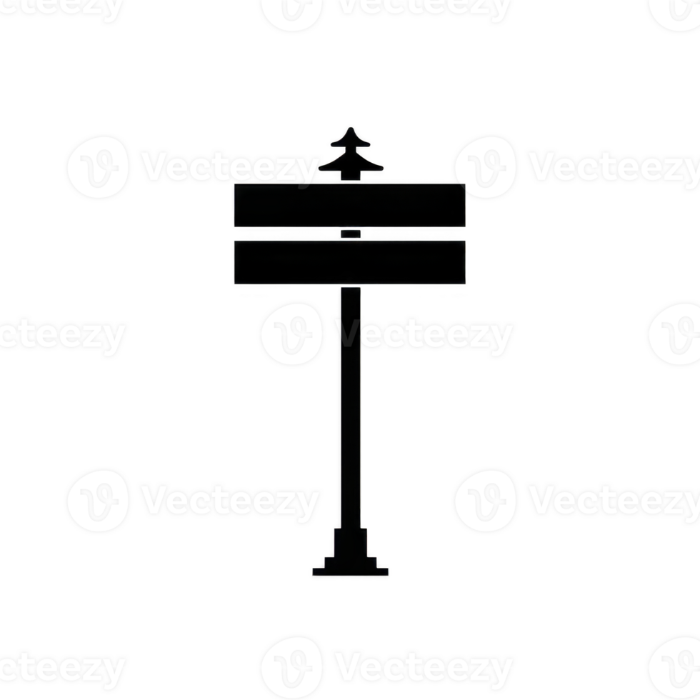 Silhouette of directional signpost with two blank rectangular signs and decorative top, isolated on transparency background. image conveys sense of direction and choice png