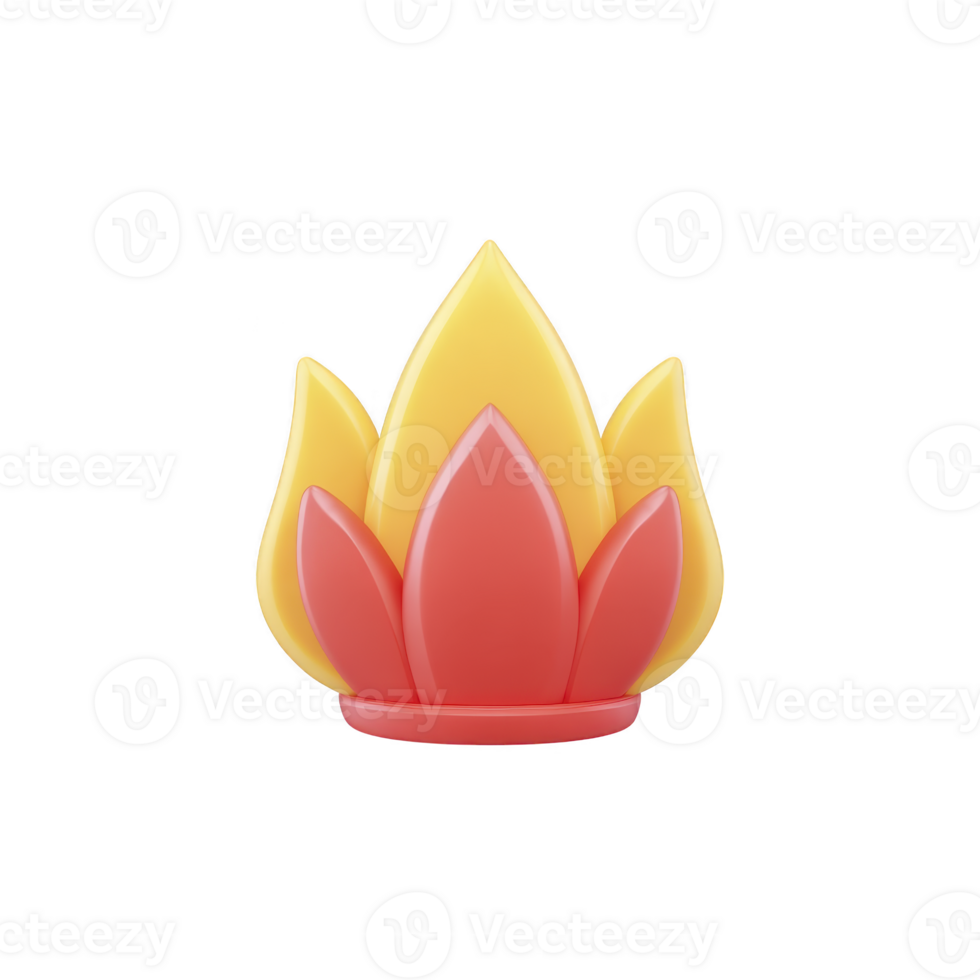 Vibrant 3D illustration of stylized lotus flower with yellow and red petals, symbolizing purity and enlightenment. design is simple yet elegant, perfect for spiritual or decorative themes png