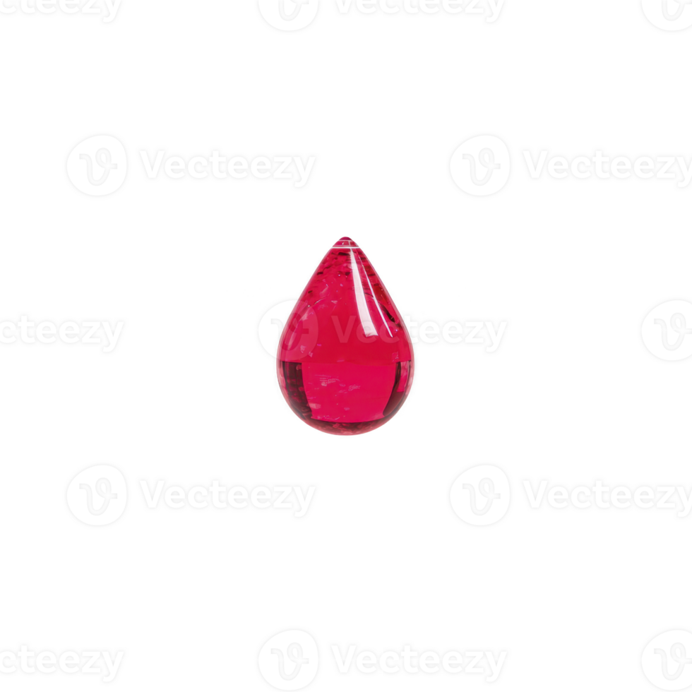 Vibrant red teardrop shaped gemstone with glossy surface, isolated on transparency background, showcasing its clarity and rich color. Perfect for jewelry design or gemology studies png