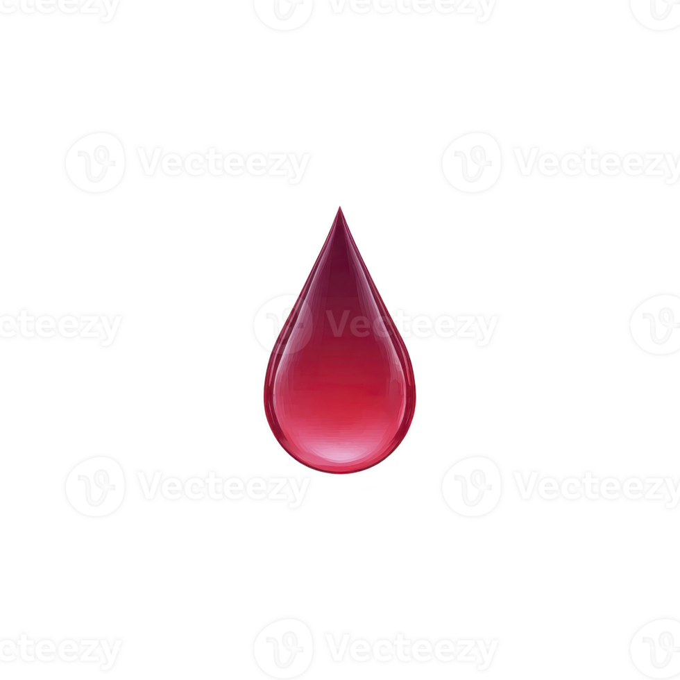 Single red blood drop with glossy appearance, symbolizing health, donation, or medical themes. drop is isolated on transparency background, emphasizing its vibrant color and smooth texture png