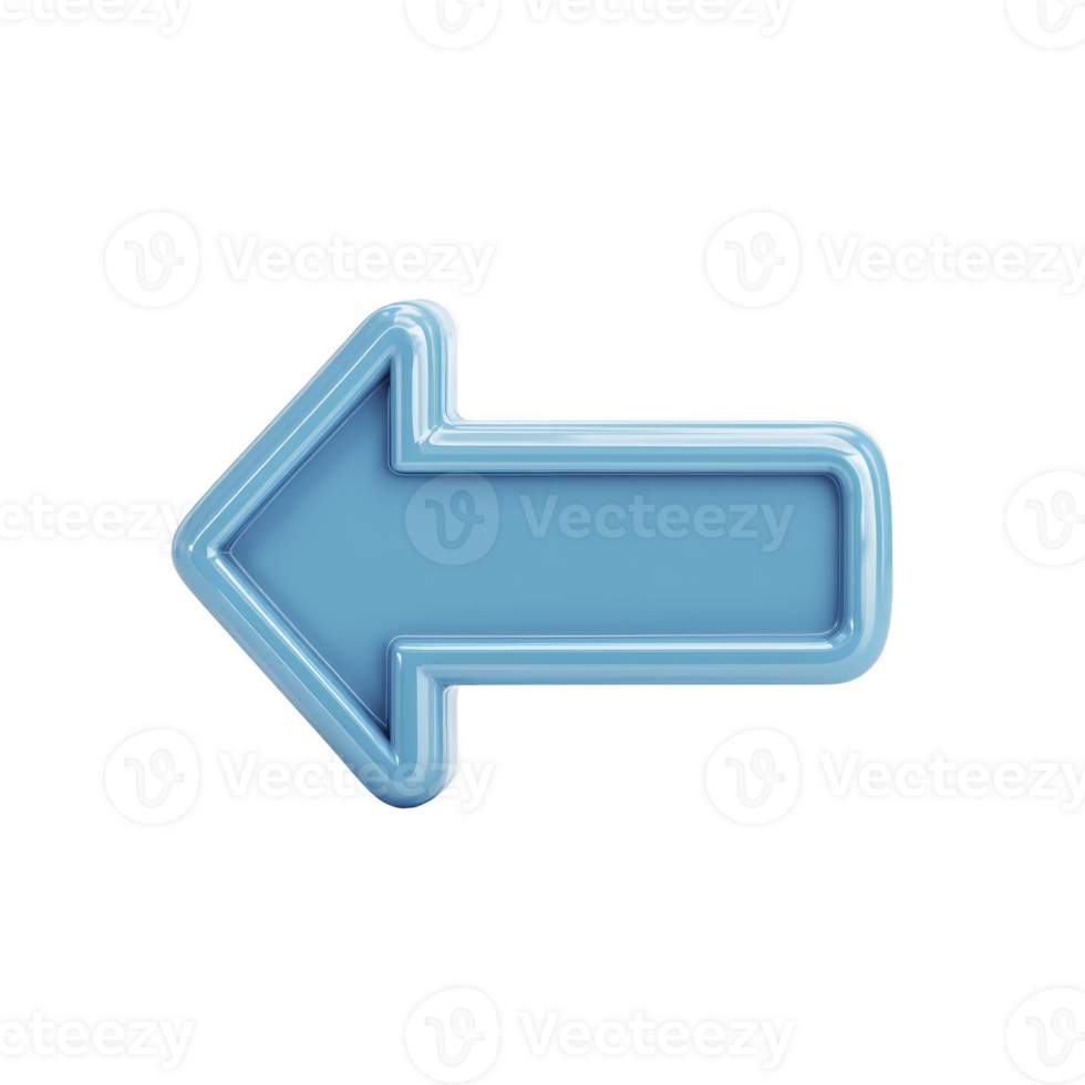 Glossy blue arrow pointing left with shiny, reflective surface, often used in digital interfaces to indicate direction or navigation. arrow smooth design adds modern touch png