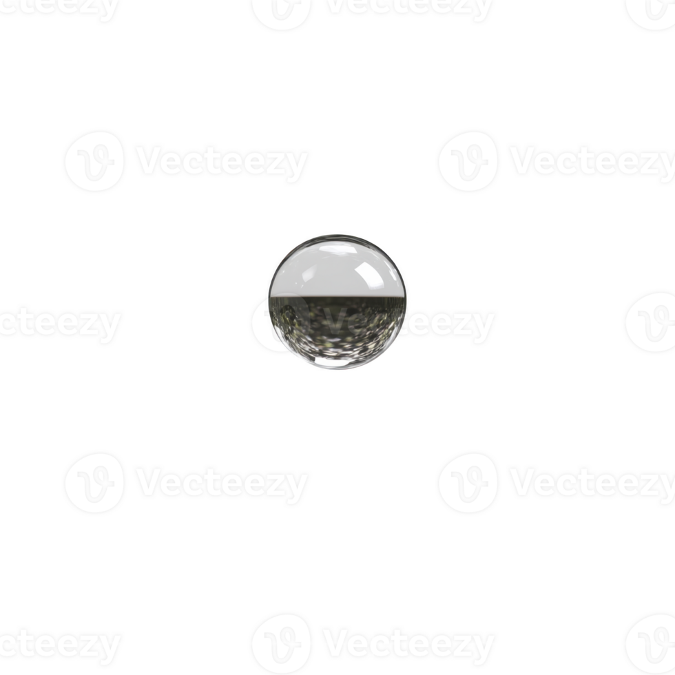 Single, clear glass marble with reflective surface sits against plain background, capturing light and creating sense of simplicity and elegance png