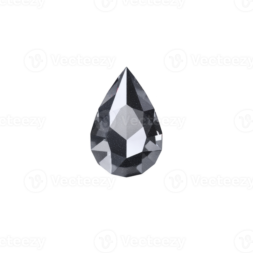 Sparkling black diamond in pear shape is set against plain background, showcasing its unique facets and deep color. gemstone elegance and rarity are highlighted png