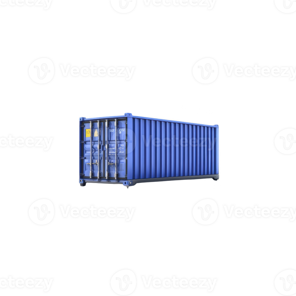 Large blue shipping container isolated on transparency background, showcasing its metal structure and secure locking mechanisms, ideal for transportation and storage solutions png