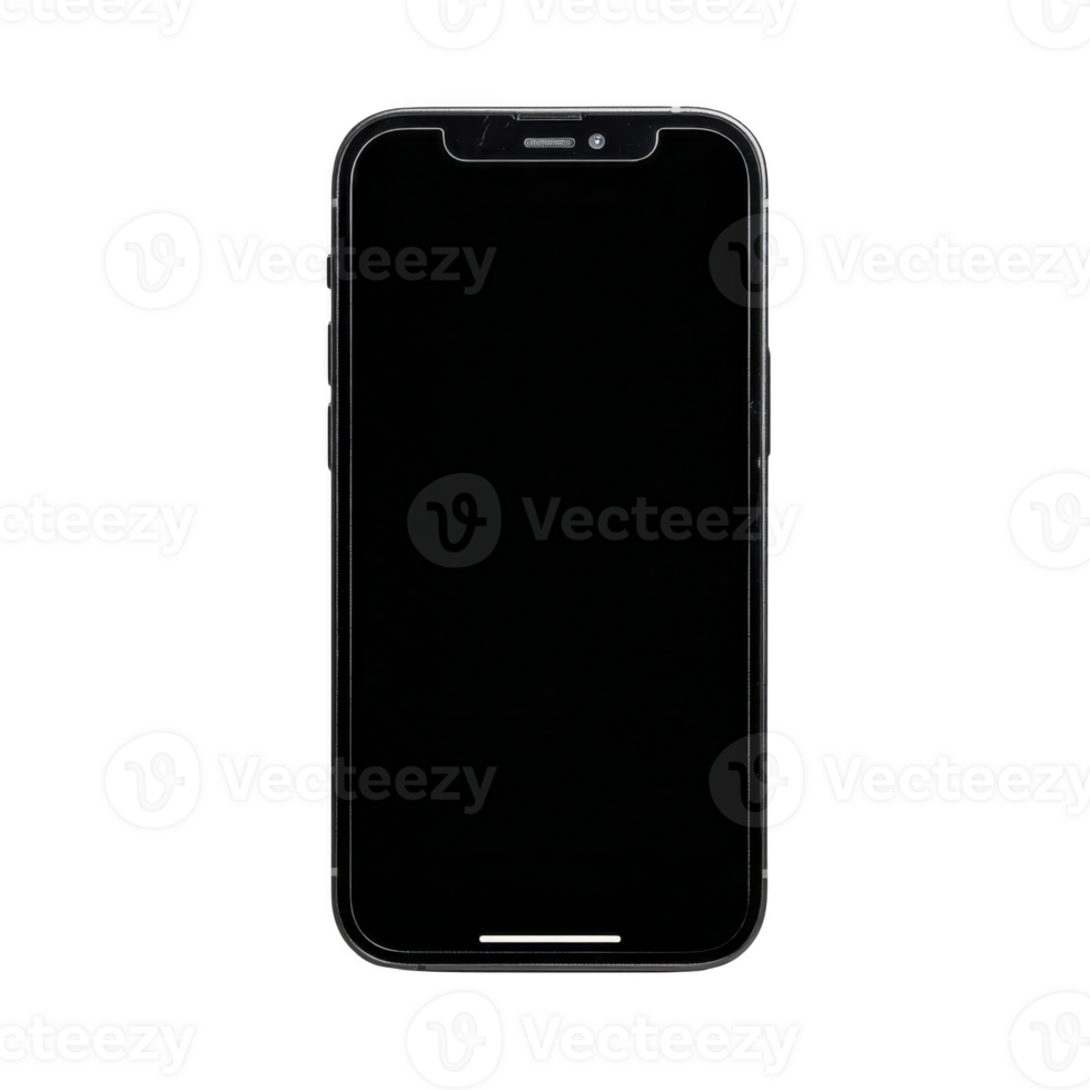 Sleek black smartphone with blank screen is displayed against transparency background, showcasing its modern design and minimalist aesthetic png