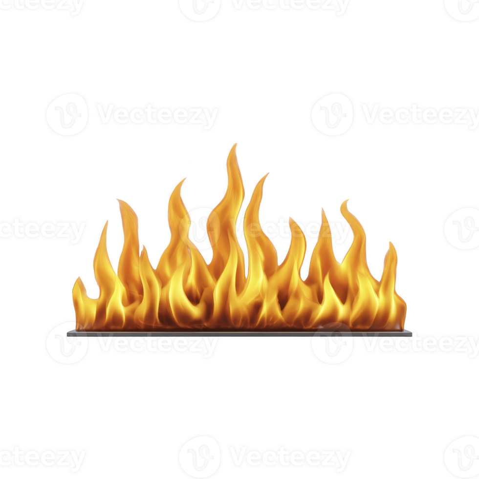 Row of realistic, vibrant orange flames rises against transparent background, creating dynamic and intense visual effect. fire appears to be burning steadily, with flickering tips png