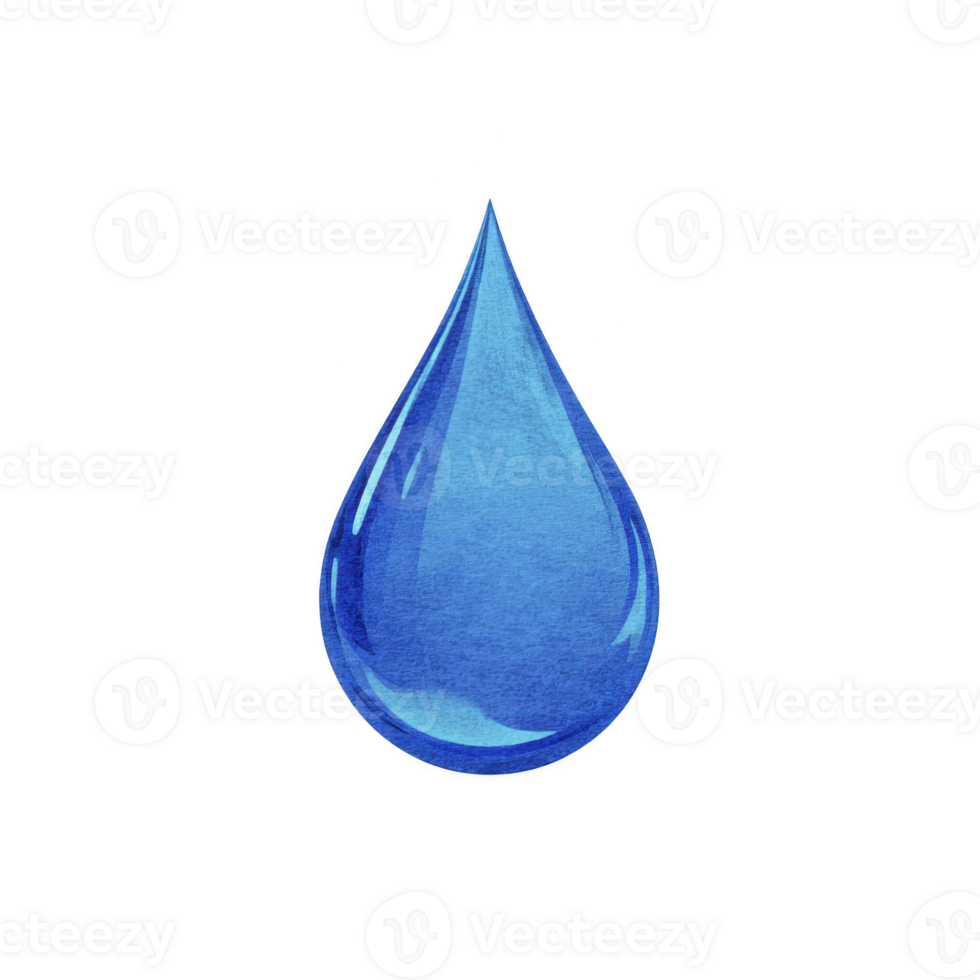 Single, vibrant blue water droplet with glossy texture, symbolizing purity and freshness. droplet is isolated on transparency background, emphasizing its simplicity and clarity png