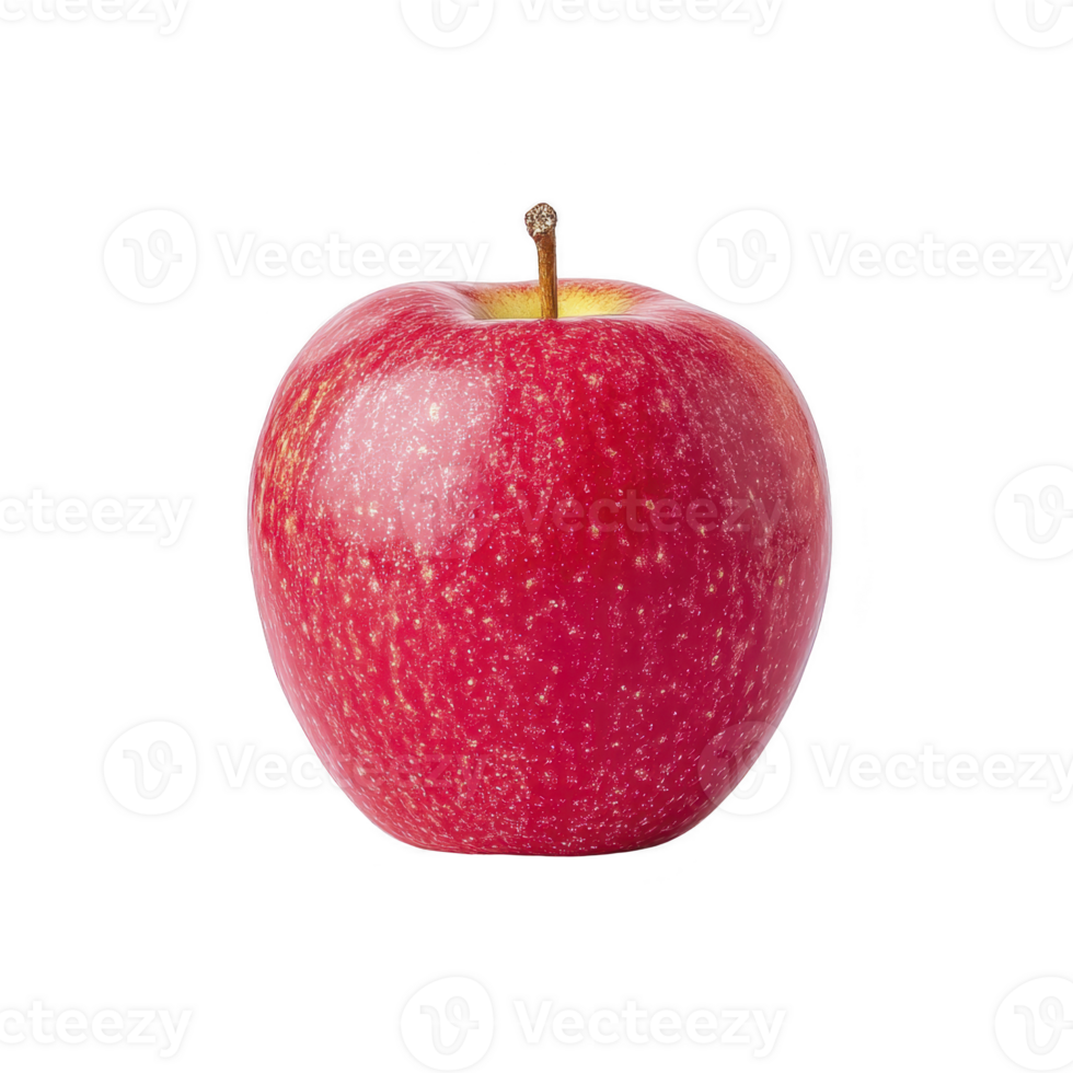 Vibrant red apple with glossy surface and small speckles, isolated on transparency background. apple appears fresh and ripe, showcasing its natural beauty and inviting appearance png