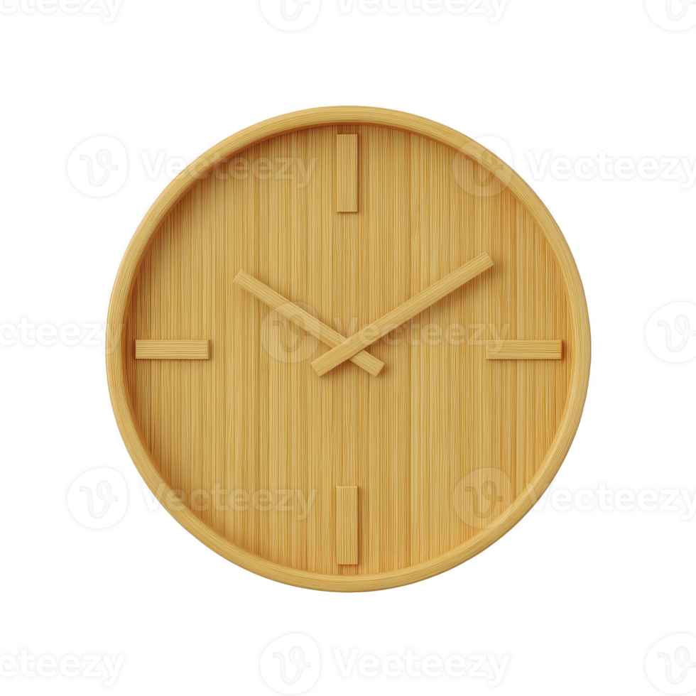 Minimalist wooden wall clock with natural finish and simple design, featuring no numbers and sleek hands, perfect for modern home decor png
