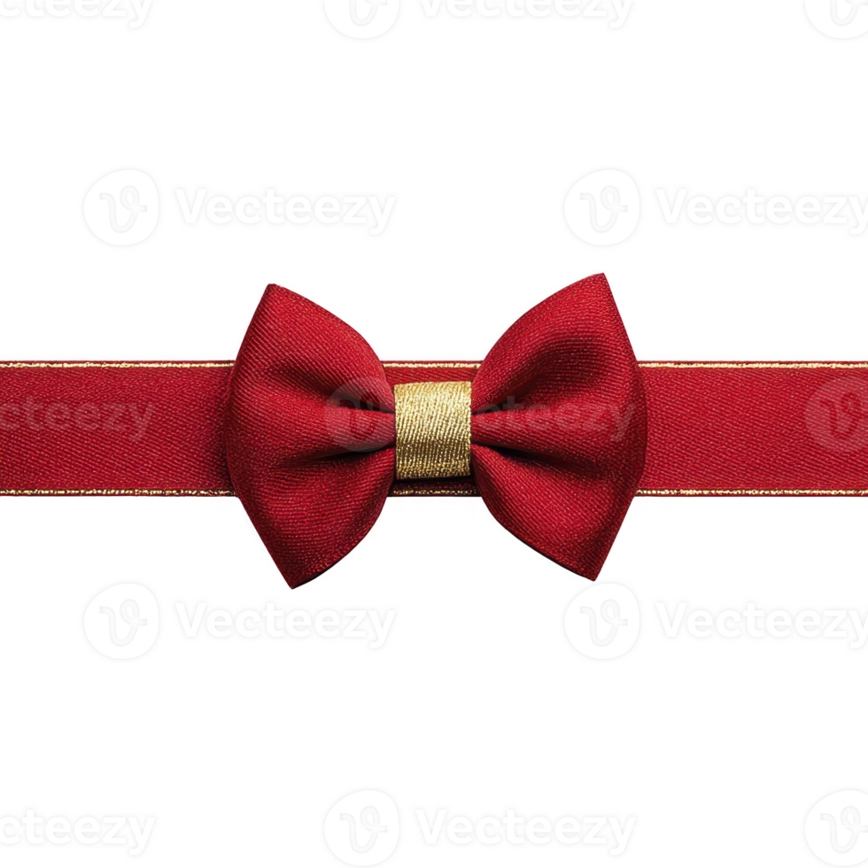 Vibrant red bow tie with gold center is elegantly placed on matching red ribbon, creating festive and sophisticated look. Perfect for gift wrapping or formal occasions png
