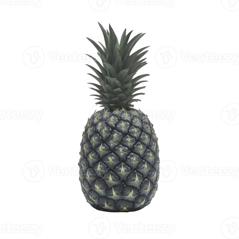 Dark, uniquely colored pineapple with textured surface and spiky green leaves, isolated on transparency background. fruit unusual hue adds artistic and intriguing touch png