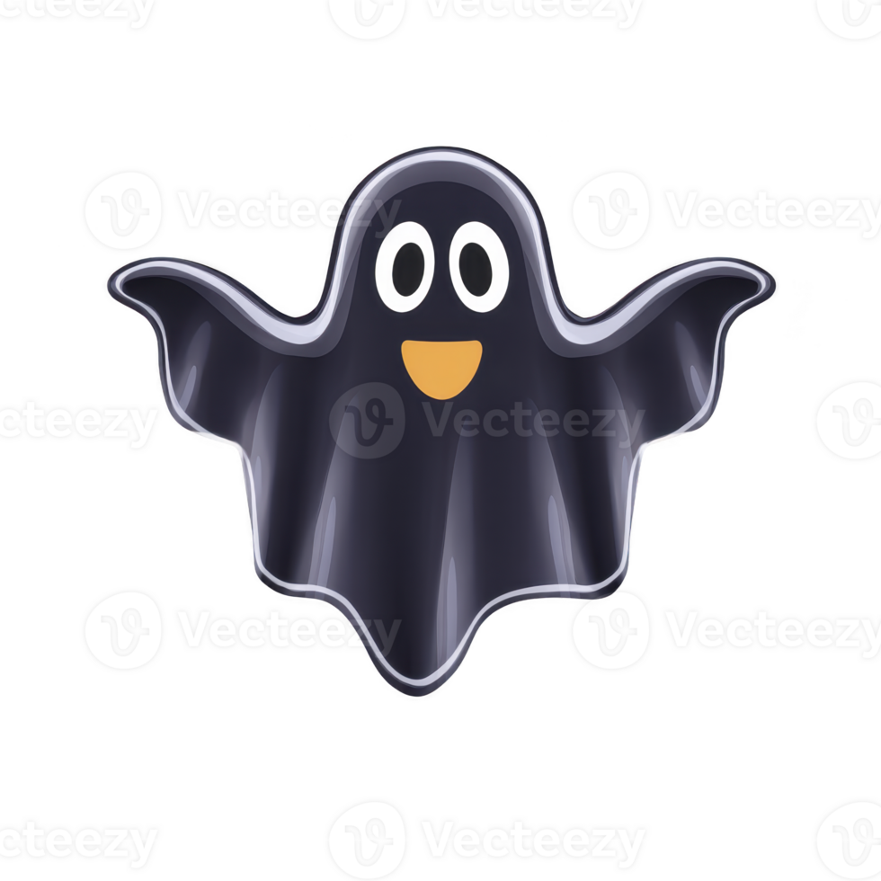 Cute, smiling black ghost with wide eyes and outstretched arms, perfect for Halloween themes. ghost friendly expression adds playful touch to spooky design png