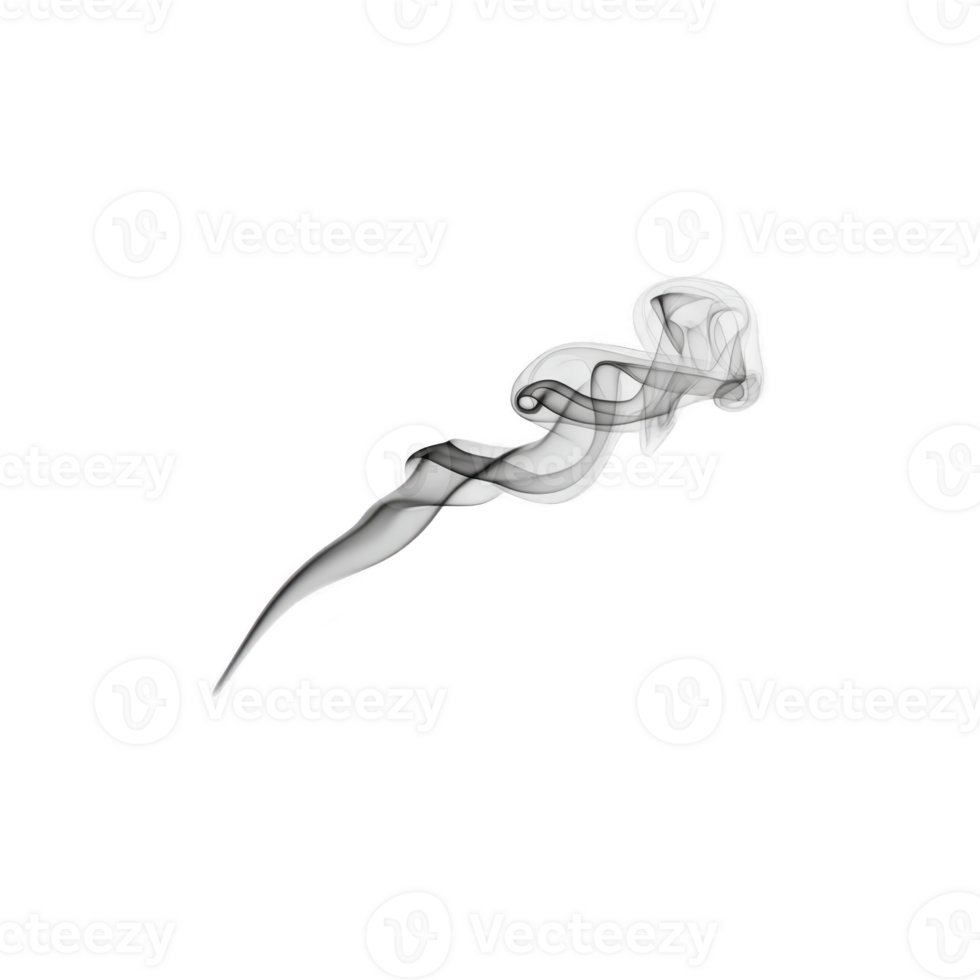 Swirling, abstract black and white smoke trail creates dynamic and ethereal visual effect, resembling flowing ribbon or wisp of vapor. intricate patterns evoke sense of mystery and elegance png