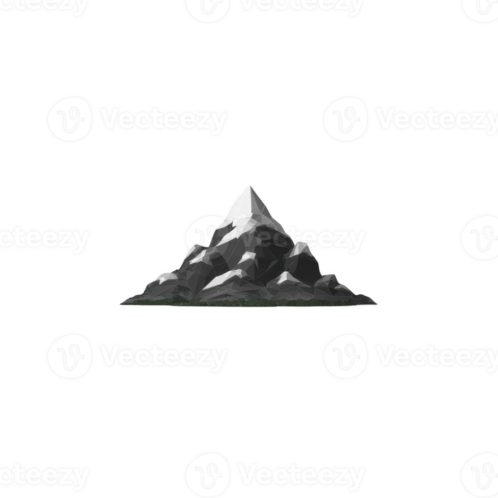 Stylized, low poly mountain illustration with sharp, angular peaks and minimalist design, set against transparent background. geometric shapes create modern and abstract feel png