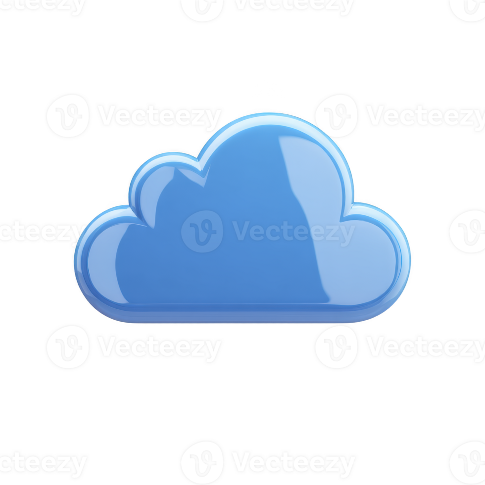 Glossy blue cloud icon with shiny surface, symbolizing digital storage or cloud computing. design is simple and modern, conveying sense of technology and connectivity png
