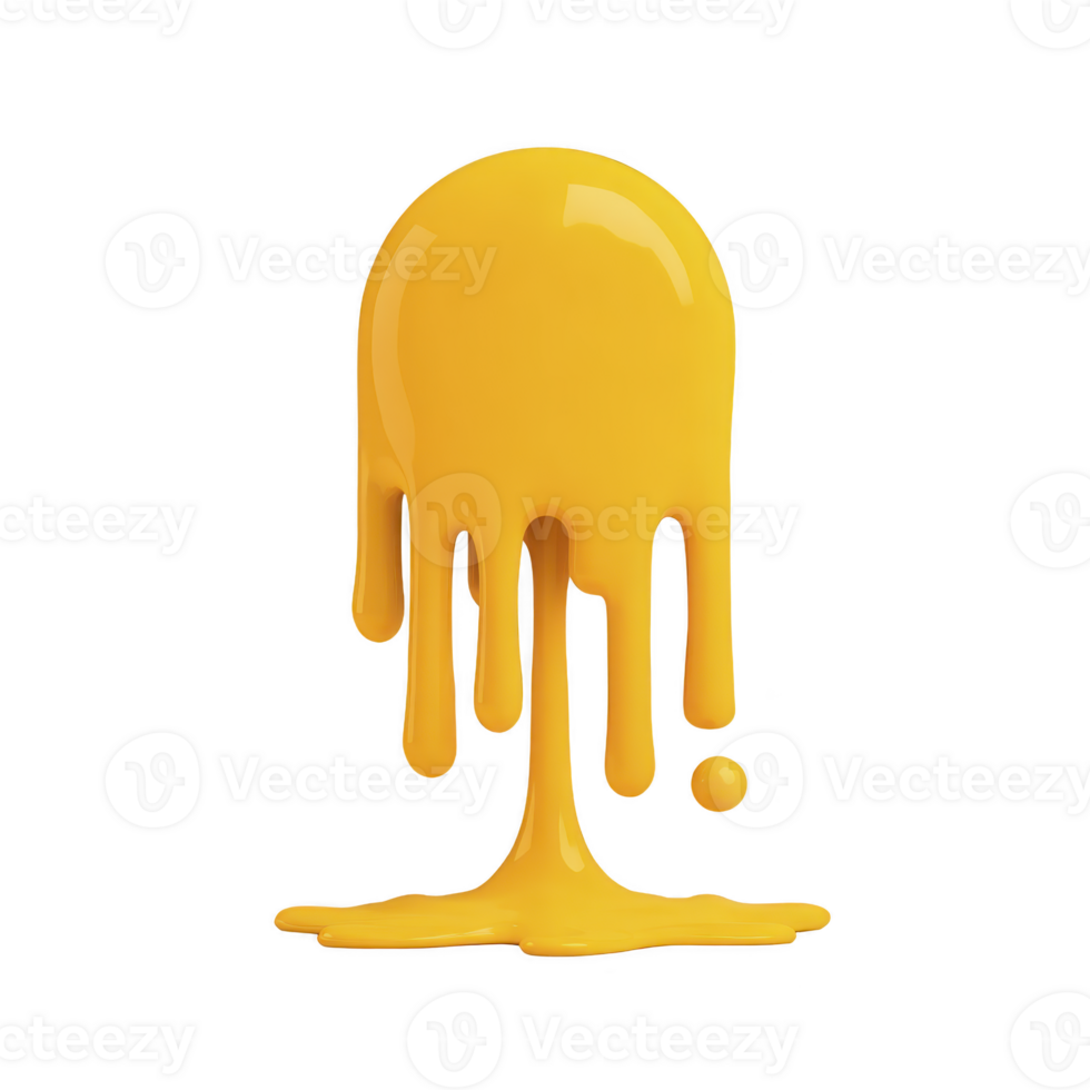 Vibrant yellow paint splash drips down in smooth, glossy texture, creating dynamic and artistic visual effect. bright color and fluid motion evoke creativity and energy png