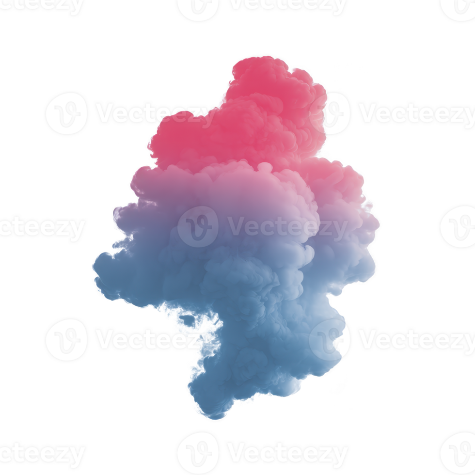 Vibrant cloud of pink and blue smoke swirls against transparency background, creating dynamic and ethereal visual effect. colors blend seamlessly, evoking sense of mystery and wonder png