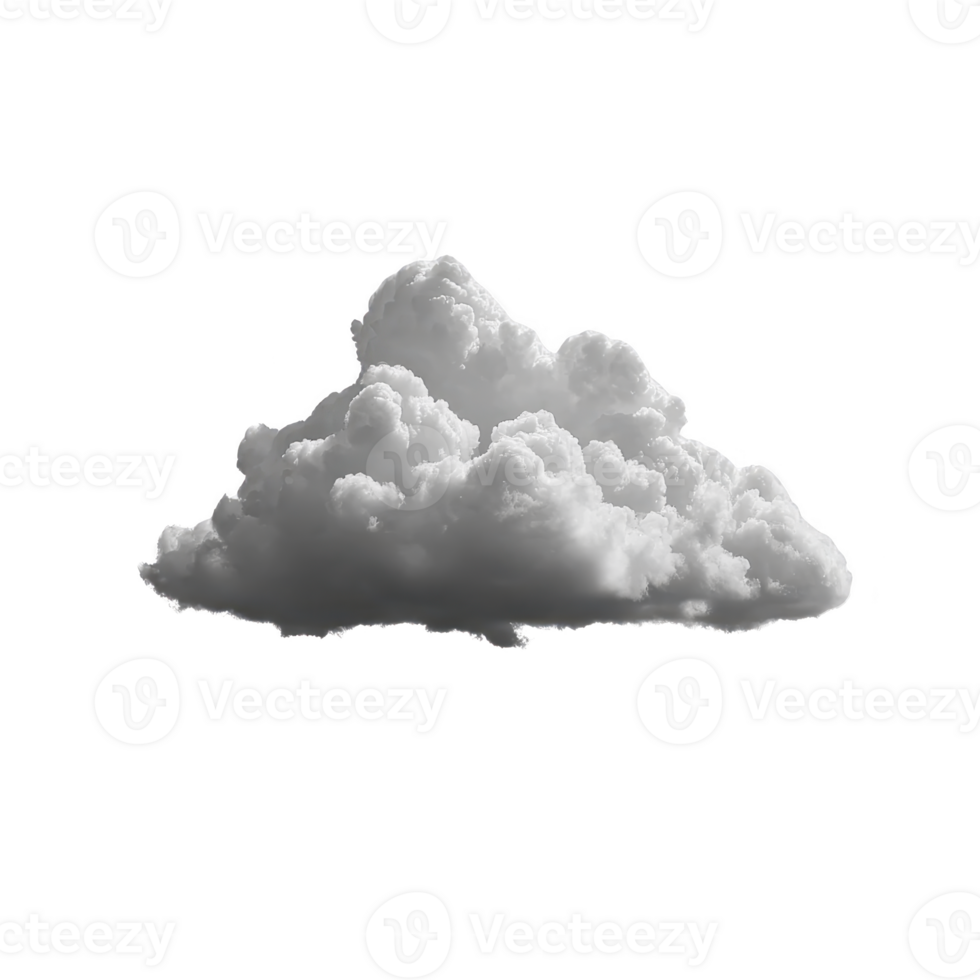 Fluffy white cloud floats against transparent background, showcasing its soft and airy texture. cloud shape is irregular, with billowy edges and varying shades of gray png