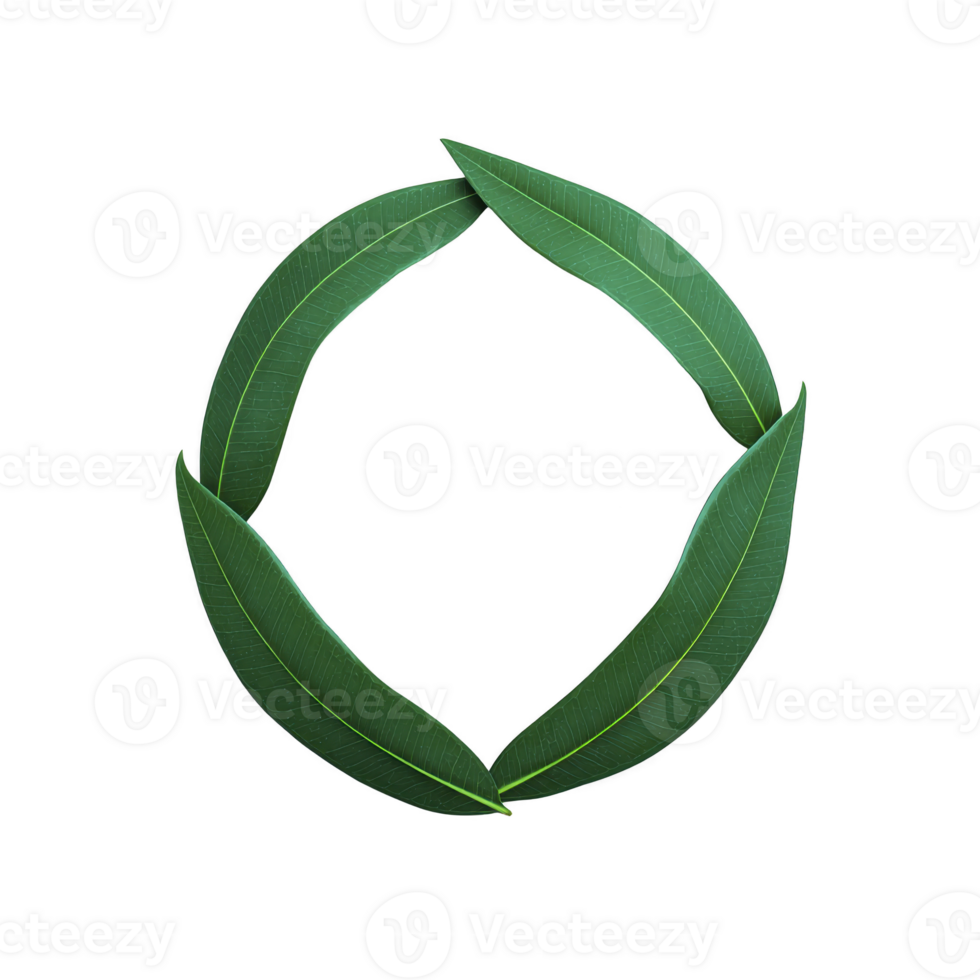 Three green leaves arranged in circular shape on transparency background, symbolizing nature and sustainability. leaves form simple, elegant design that conveys sense of harmony and balance png